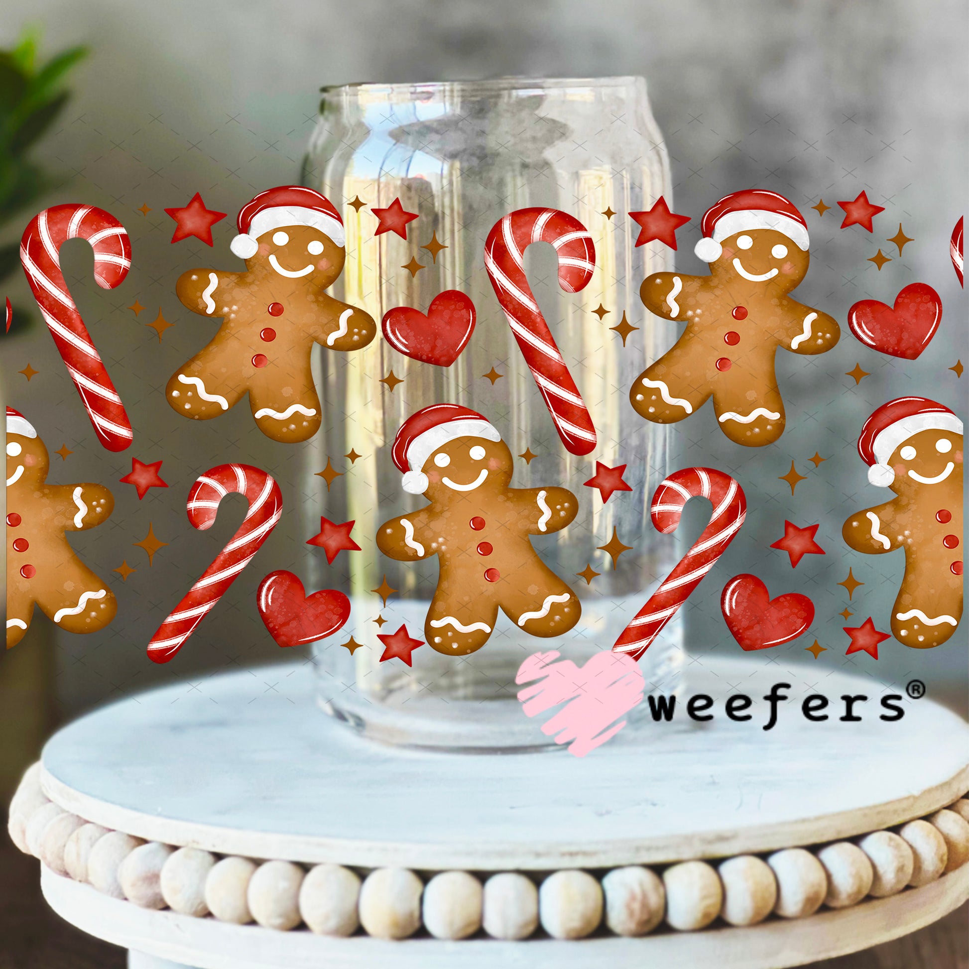 Gingerbread and Candy Canes UV DTF Cup Wrap 16oz Libbey Glass Original Size Weefers