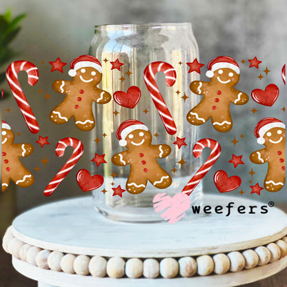 Gingerbread and Candy Canes UV DTF Cup Wrap 16oz Libbey Glass Original Size Weefers