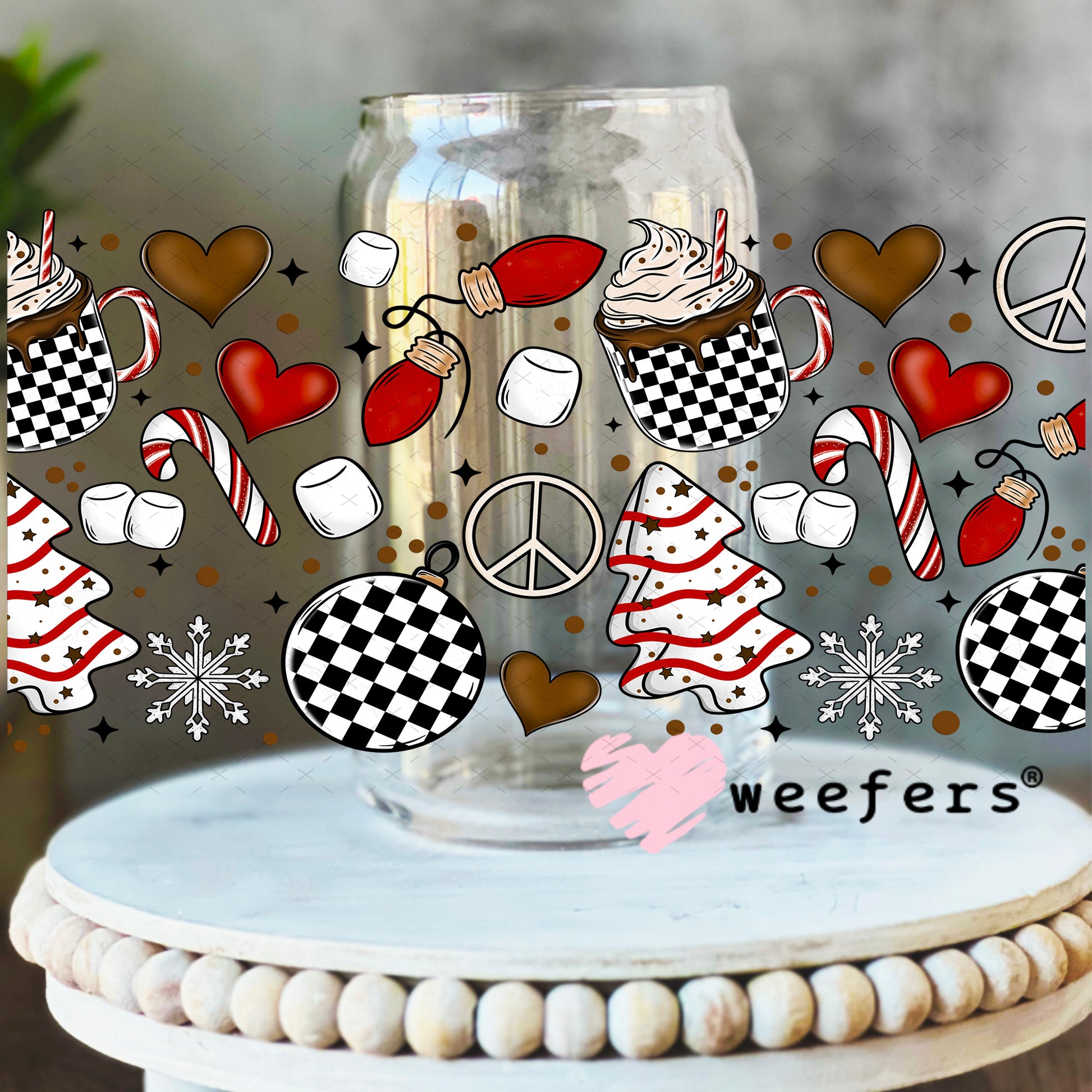 Hot Chocolate Candy Canes Christmas UV DTF Cup Wrap 16oz Libbey Glass Original Size Weefers