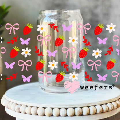 Strawberries and Bows UV DTF Cup Wrap 16oz Libbey Glass Original Size Weefers