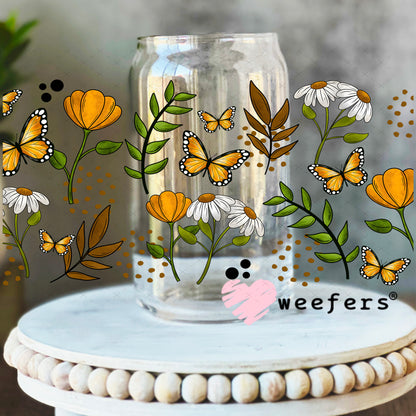 Butterflies and Daisies UV DTF Cup Wrap 16oz Libbey Glass Original Size Weefers