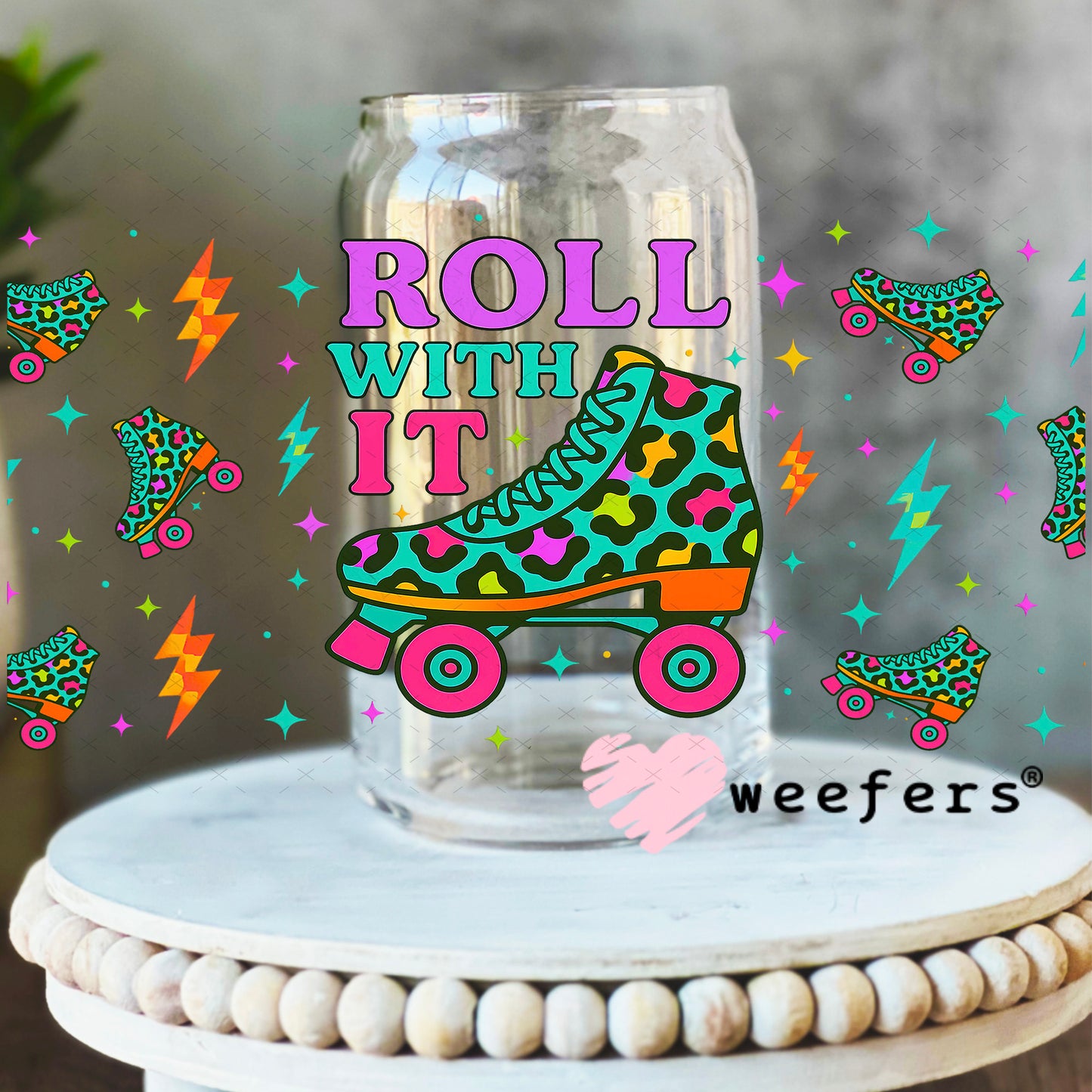Roll With It Skates UV DTF Cup Wrap- Weefers Exclusive 16oz Libbey Glass Original Size Weefers