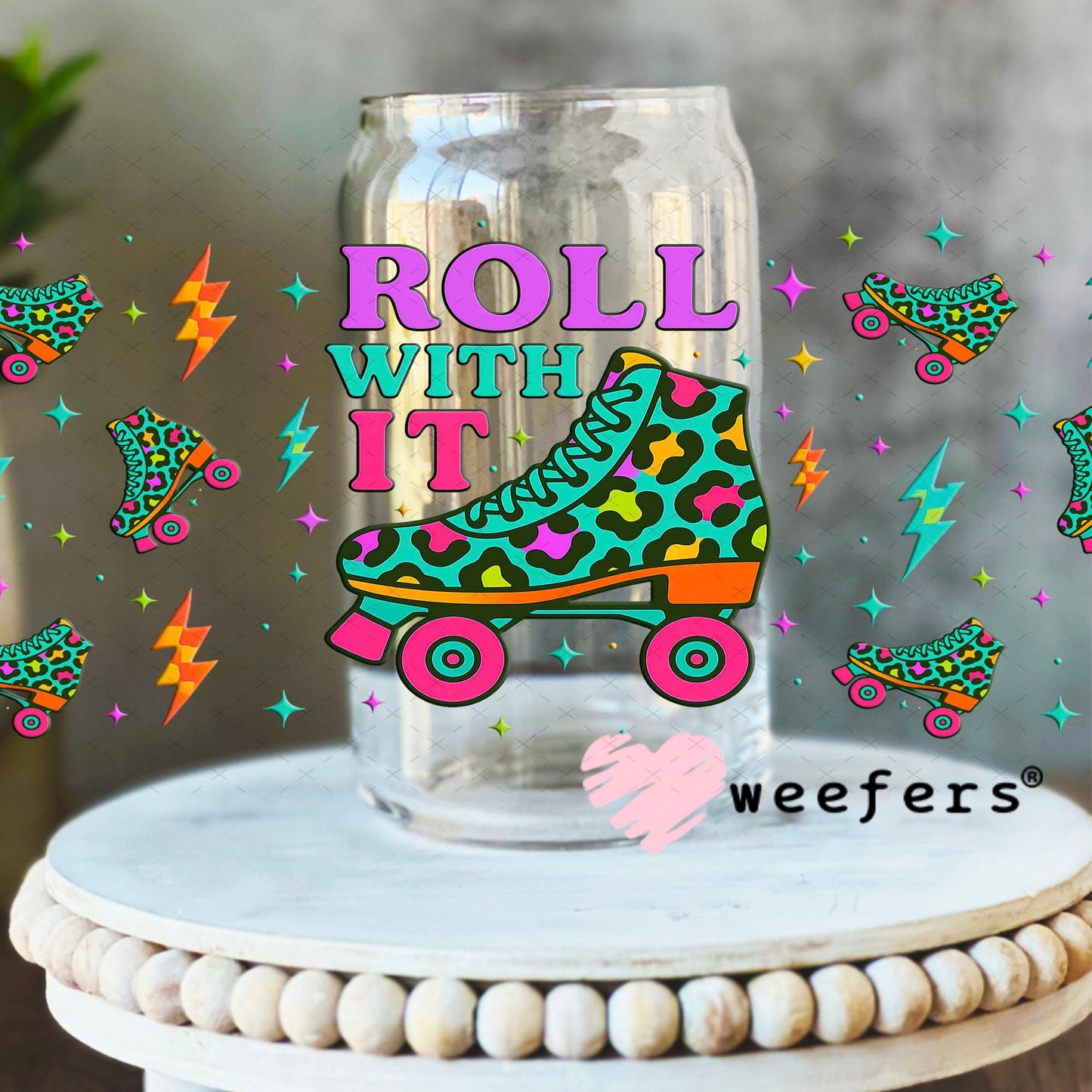 Roll With It Skates UV DTF Cup Wrap - Weefers® Exclusive 16oz Libbey Glass Original Size Cup Wrap Weefers