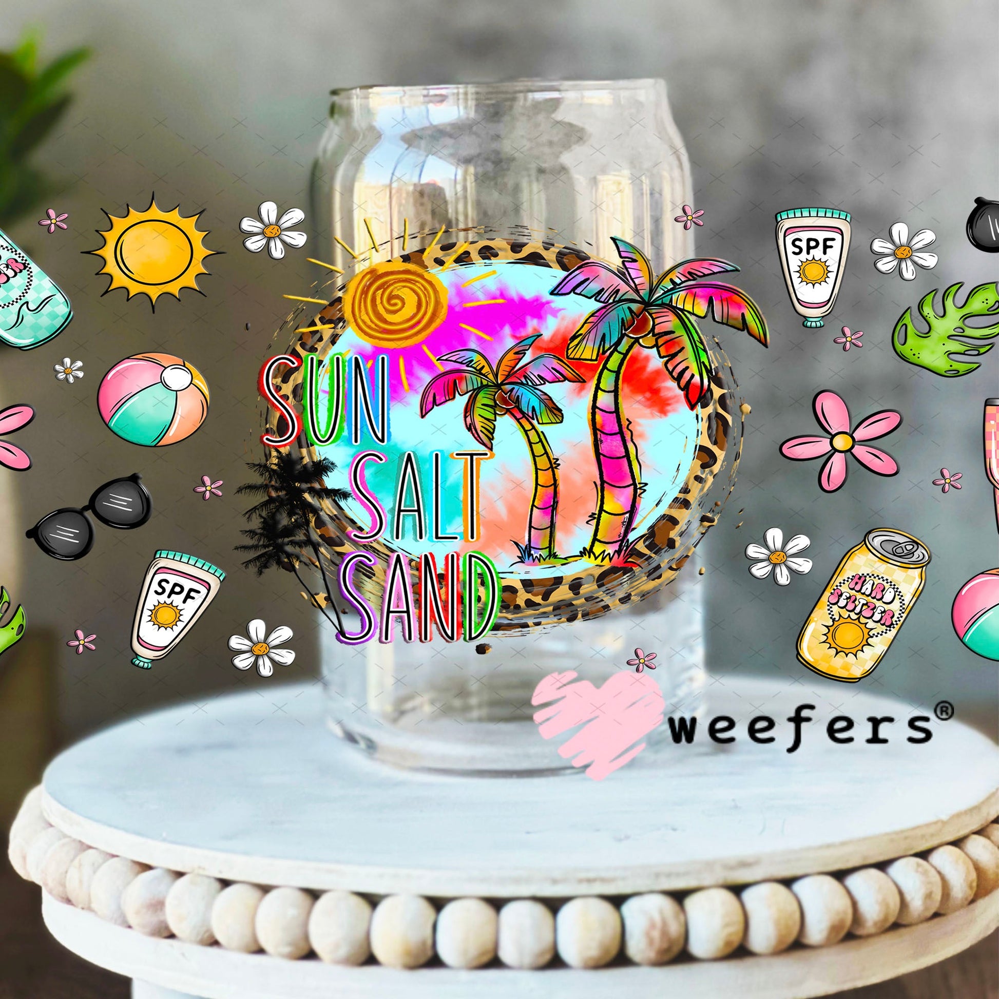 Sun Salt Sand UV DTF Cup Wrap- Weefers Exclusive 16oz Libbey Glass Original Size Cup Wrap Weefers