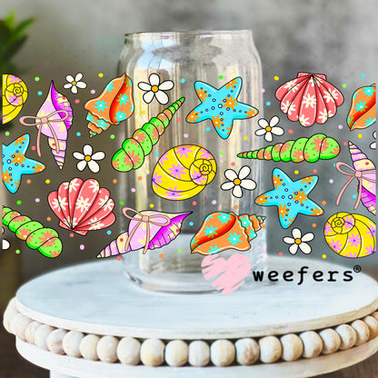 Purple and Green Seashells UV DTF Cup Wrap 16oz Libbey Glass Original Size Weefers