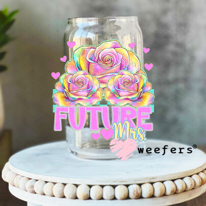 Future Mrs Pastel Flowers UV DTF Decal 16oz Libbey Glass Original Size Weefers
