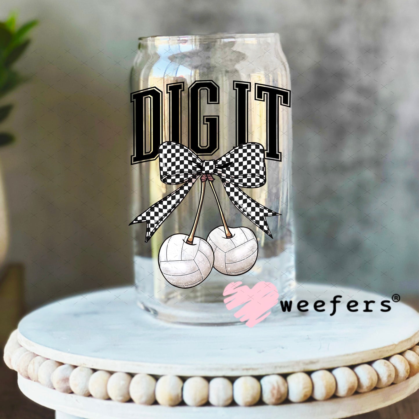 Dig It Volleyball Cherries UV DTF Decal 16oz Libbey Glass Original Size Weefers