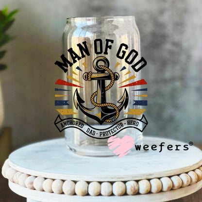 Man of God UV DTF Decal 16oz Libbey Glass Original Size Weefers