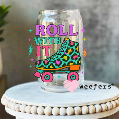 Roll With It Roller Skates UV DTF Decal 16oz Libbey Glass Original Size Weefers