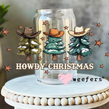 Howdy Christmas UV DTF Cup Wrap - Weefers Exclusive Wrap 16oz Libbey Glass Original Size Cup Wrap Weefers