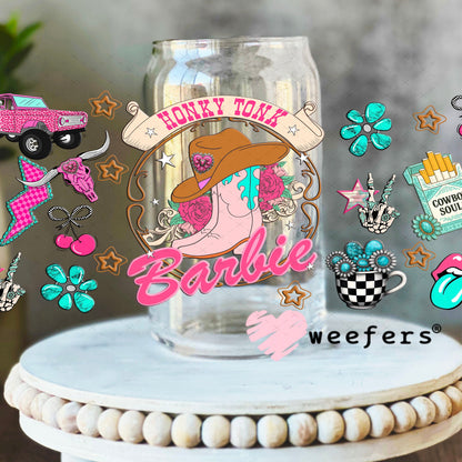 Honky Tonk Barbie UV DTF Cup Wrap - Weefers Exclusive Wrap 16oz Libbey Glass Original Size Cup Wrap Weefers
