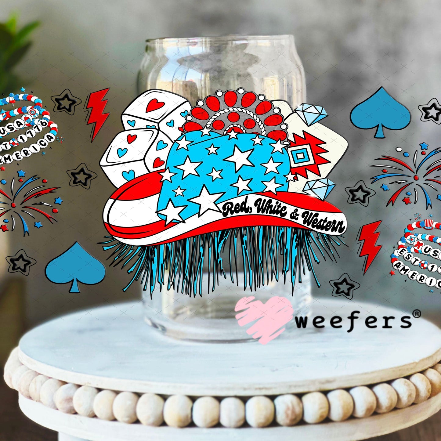 Red White Western UV DTF Cup Wrap - Weefers Exclusive Wrap 16oz Libbey Glass Original Size Cup Wrap Weefers