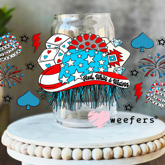 Red White Western UV DTF Cup Wrap - Weefers Exclusive Wrap 16oz Libbey Glass Original Size Cup Wrap Weefers