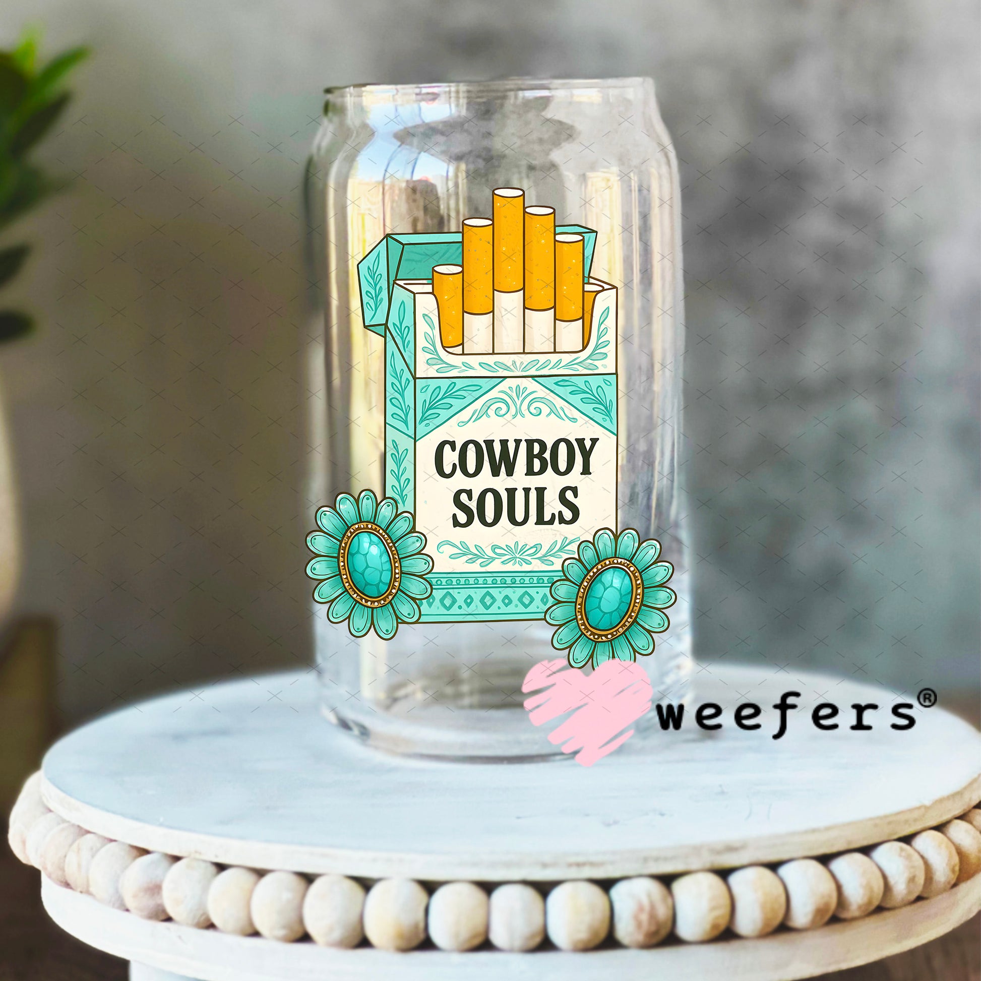 Cowboy Souls UV DTF Decal 16oz Libbey Glass Original Size Weefers