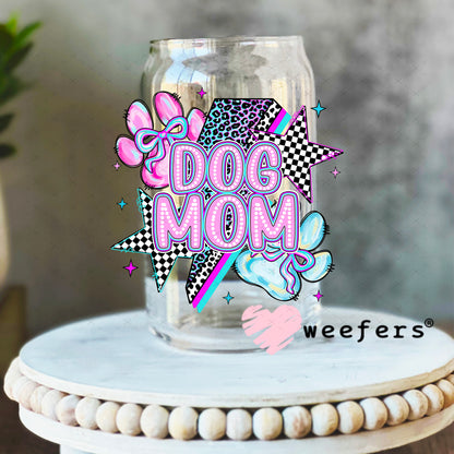 Dog Mom Purple Blue Lightening Bolt UV DTF Decal 16oz Libbey Glass Original Size Weefers