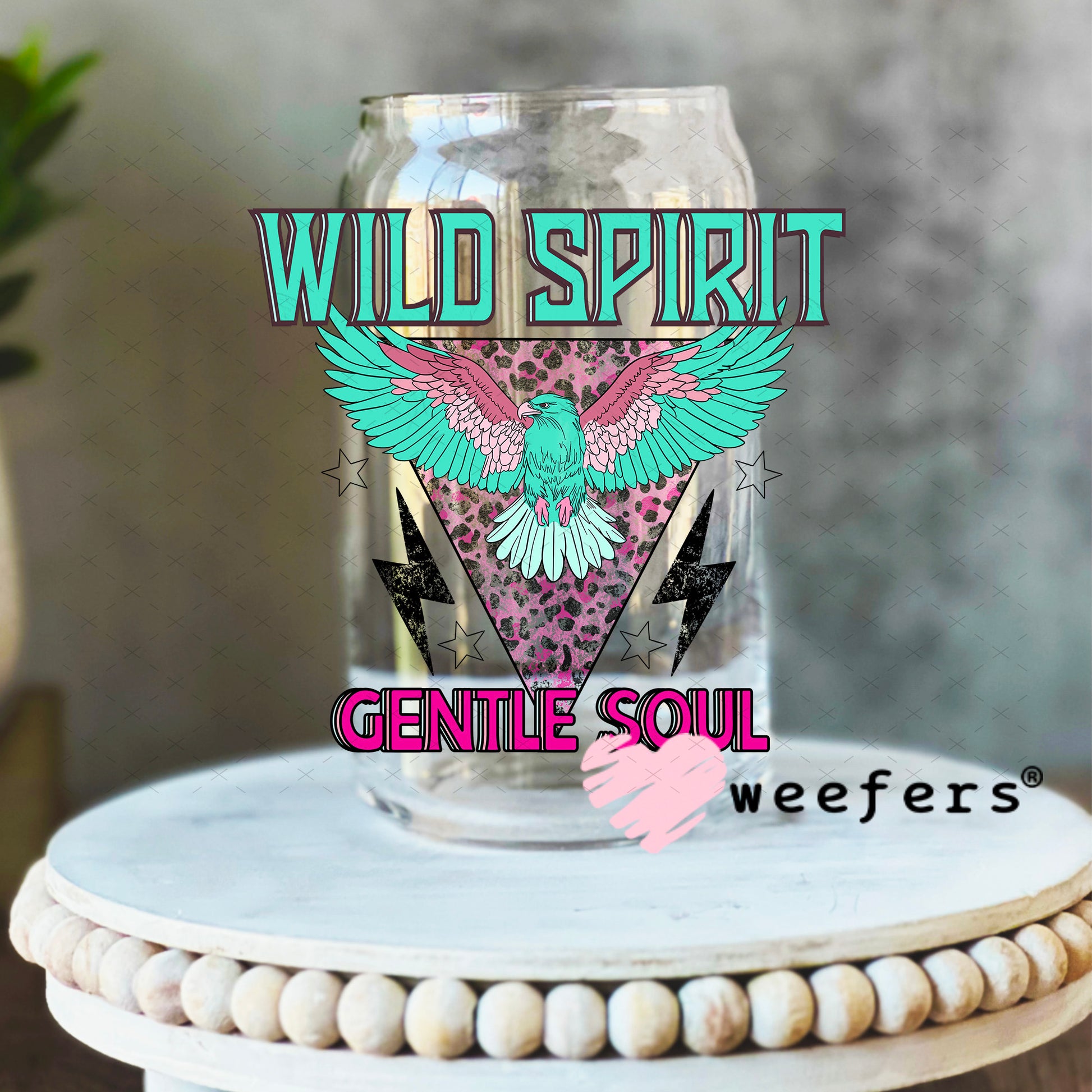 Wild Spirit Gentle Soul UV DTF Decal 16oz Libbey Glass Original Size Weefers