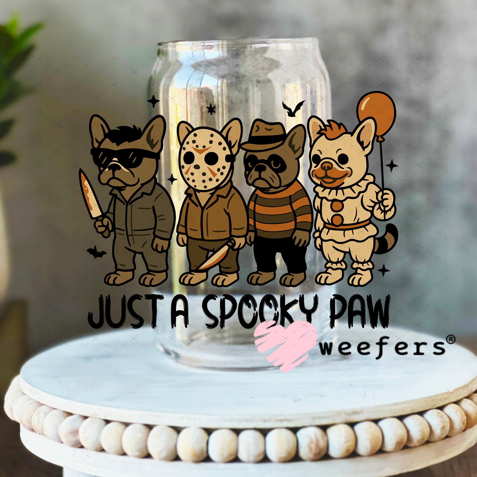 Just a Spooky Paw Halloween UV DTF Decal 16oz Libbey Glass Original Size Weefers