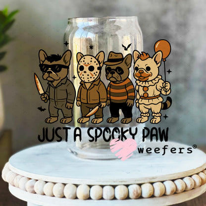 Just a Spooky Paw Halloween UV DTF Decal 16oz Libbey Glass Original Size Weefers