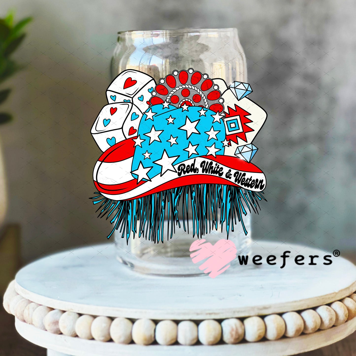 Red White and Western UV DTF Decal 16oz Libbey Glass Original Size Weefers