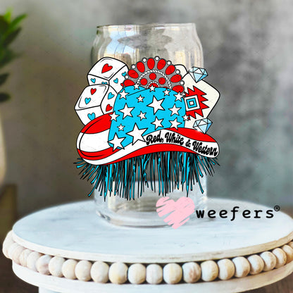 Red White and Western UV DTF Decal 16oz Libbey Glass Original Size Weefers