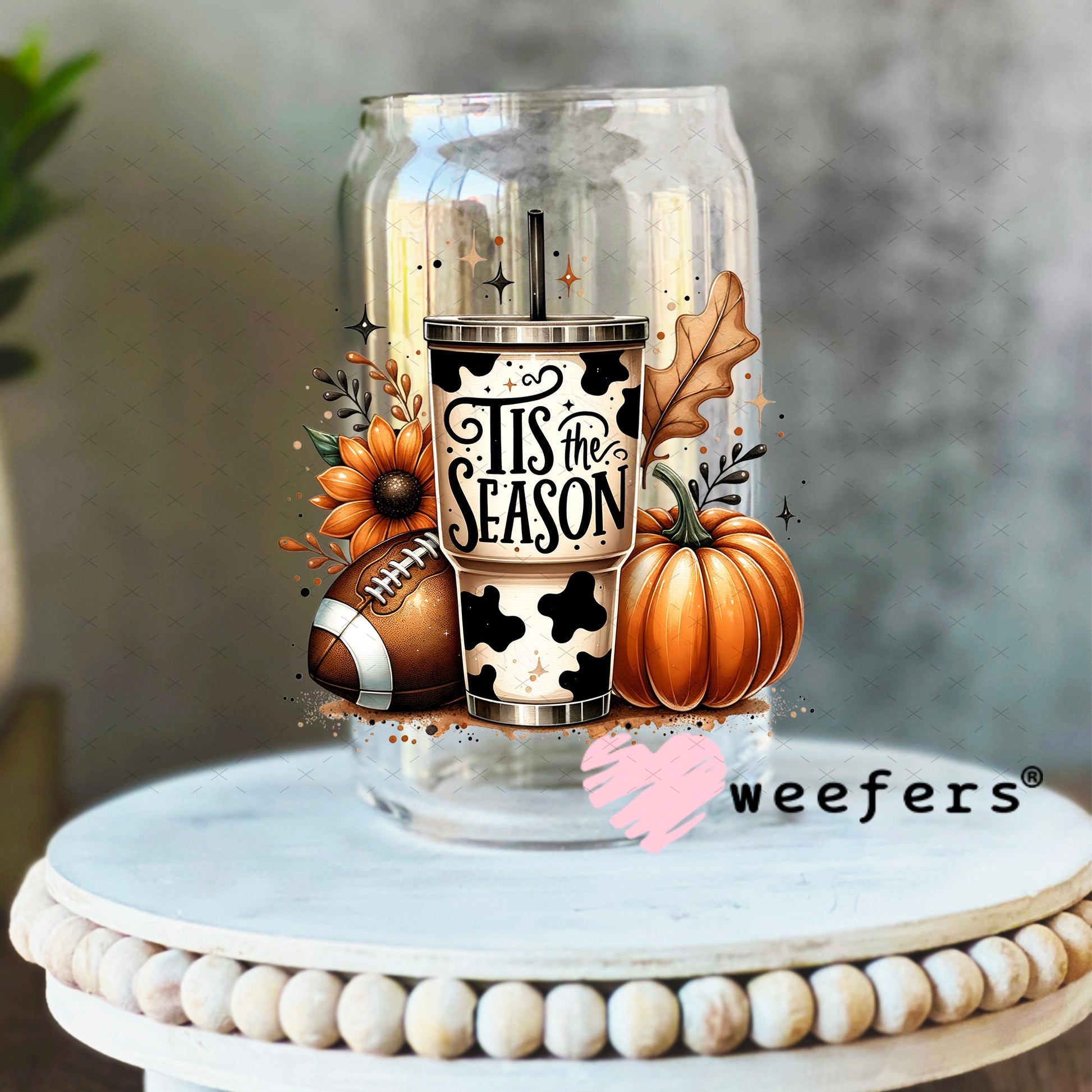 Tis the Season Fall UV DTF Decal 16oz Libbey Glass Original Size Weefers