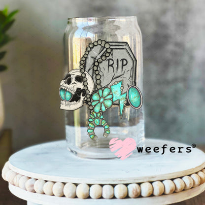 RIP Turquoise UV DTF Decal 16oz Libbey Glass Original Size Weefers