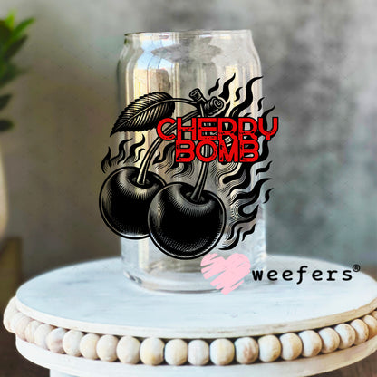 Cherry Bomb Black and Red UV DTF Decal 16oz Libbey Glass Original Size Weefers