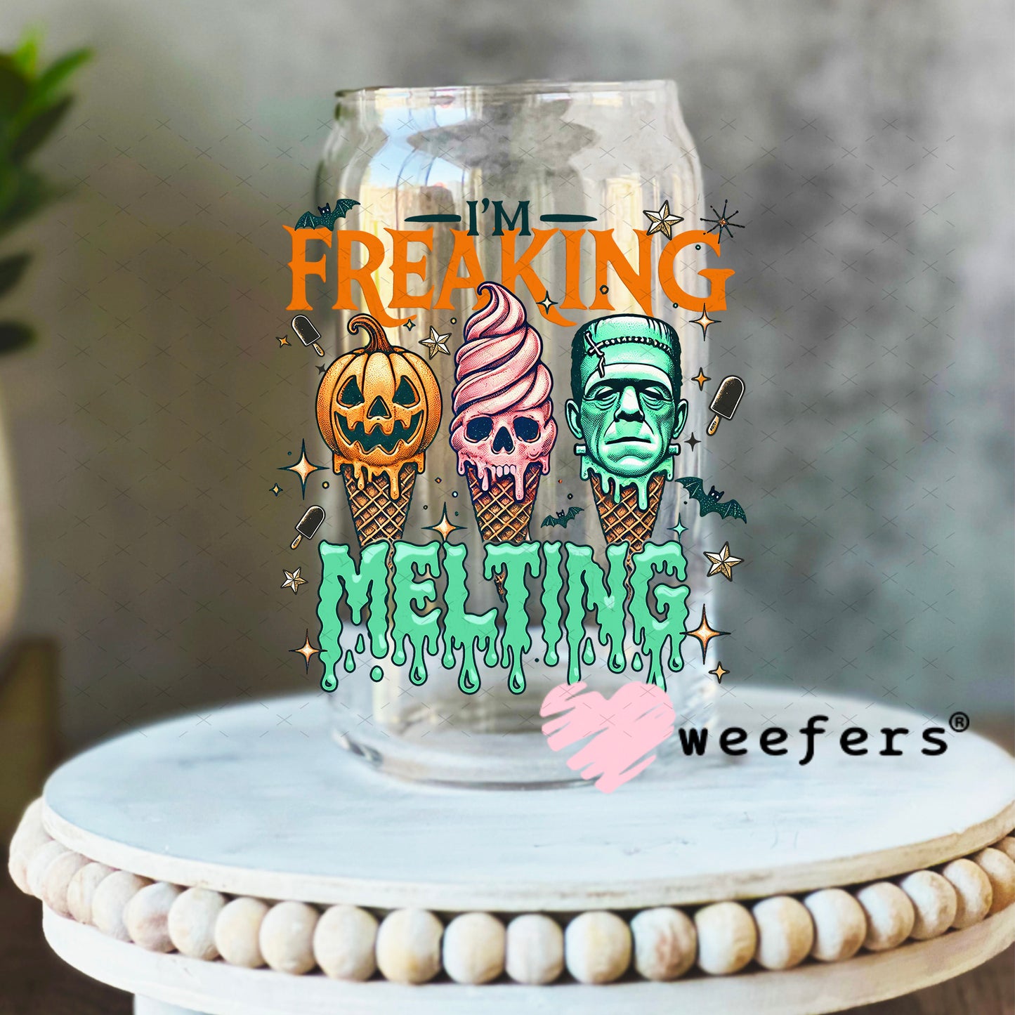 I'm Freaking melting Halloween UV DTF Decal 16oz Libbey Glass Original Size Weefers