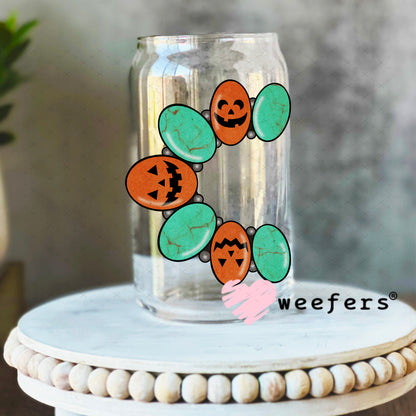 Turquoise and Jack-o-Lantern Bracelet UV DTF Decal 16oz Libbey Glass Original Size Weefers