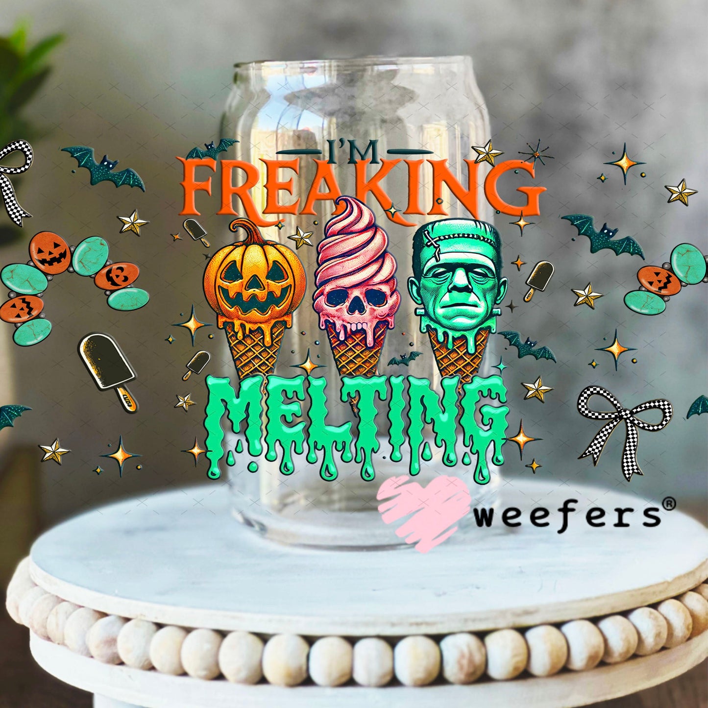 I'm Freaking Melting Halloween UV DTF Cup Wrap - Weefers Exclusive 16oz Libbey Glass Original Size Cup Wrap Weefers