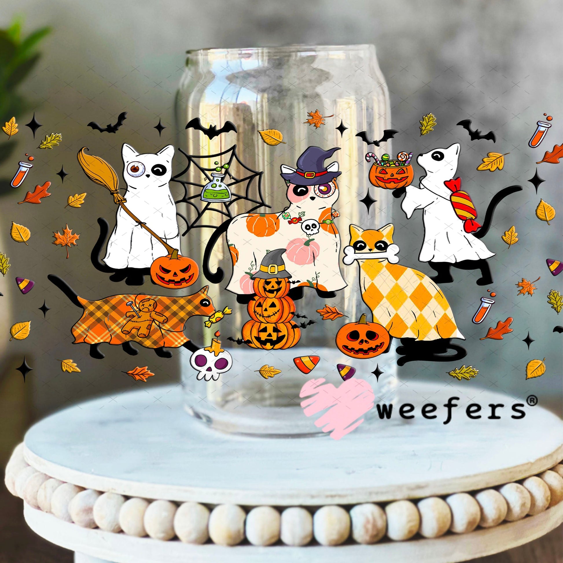 Halloween Cat Friends UV DTF Cup Wrap - Weefers Exclusive 16oz Libbey Glass Original Size Cup Wrap Weefers