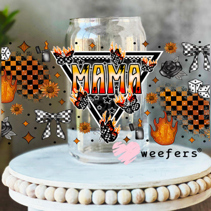 Mama Flames Checkered UV DTF Cup Wrap - Weefers Exclusive 16oz Libbey Glass Original Size Weefers