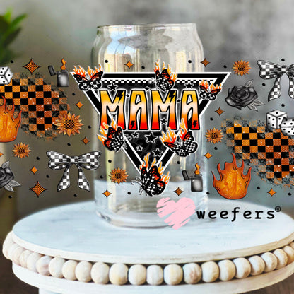 Mama Flames Checkered UV DTF Cup Wrap - Weefers® Exclusive 16oz Libbey Glass Original Size Cup Wrap Weefers
