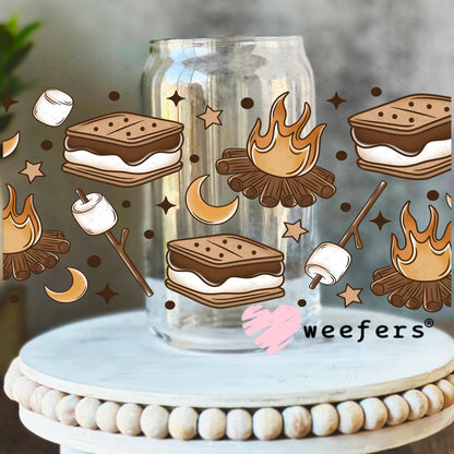 Smores and Camp Fires UV DTF Cup Wrap 16oz Libbey Glass Original Size Weefers
