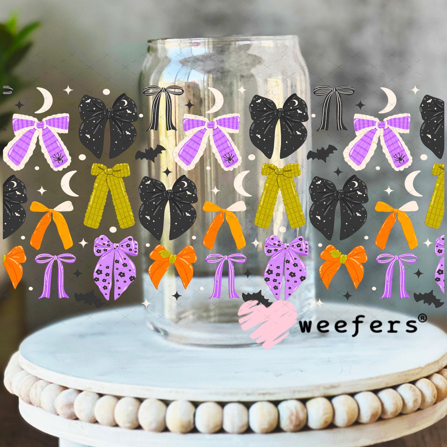 Halloween Bows UV DTF Cup Wrap 16oz Libbey Glass Original Size Weefers