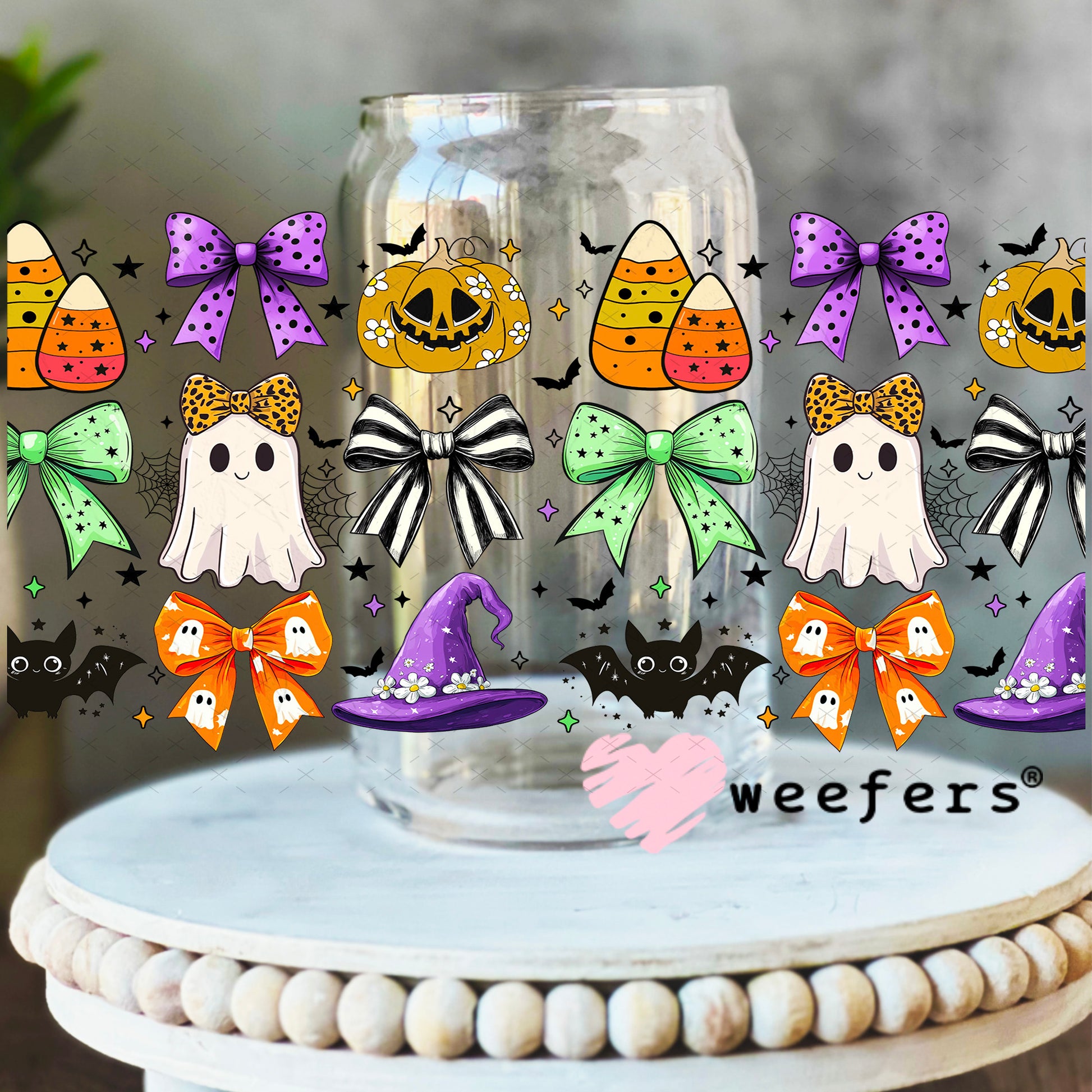 Halloween Friends UV DTF Cup Wrap - Weefers Exclusive 16oz Libbey Glass Original Size Weefers