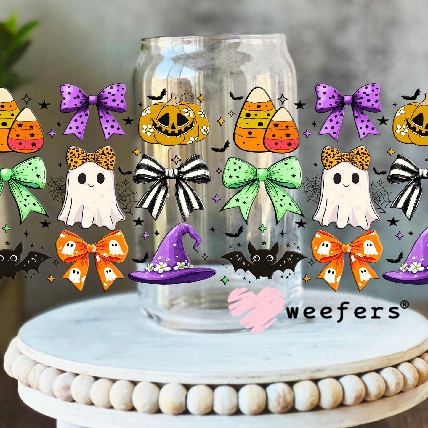 Halloween Friends UV DTF Cup Wrap - Weefers Exclusive 16oz Libbey Glass Original Size Cup Wrap Weefers