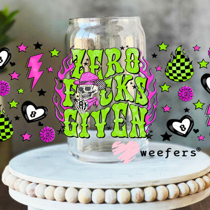 Zero F's Given UV DTF Cup Wrap - Weefers Exclusive 16oz Libbey Glass Original Size Cup Wrap Weefers