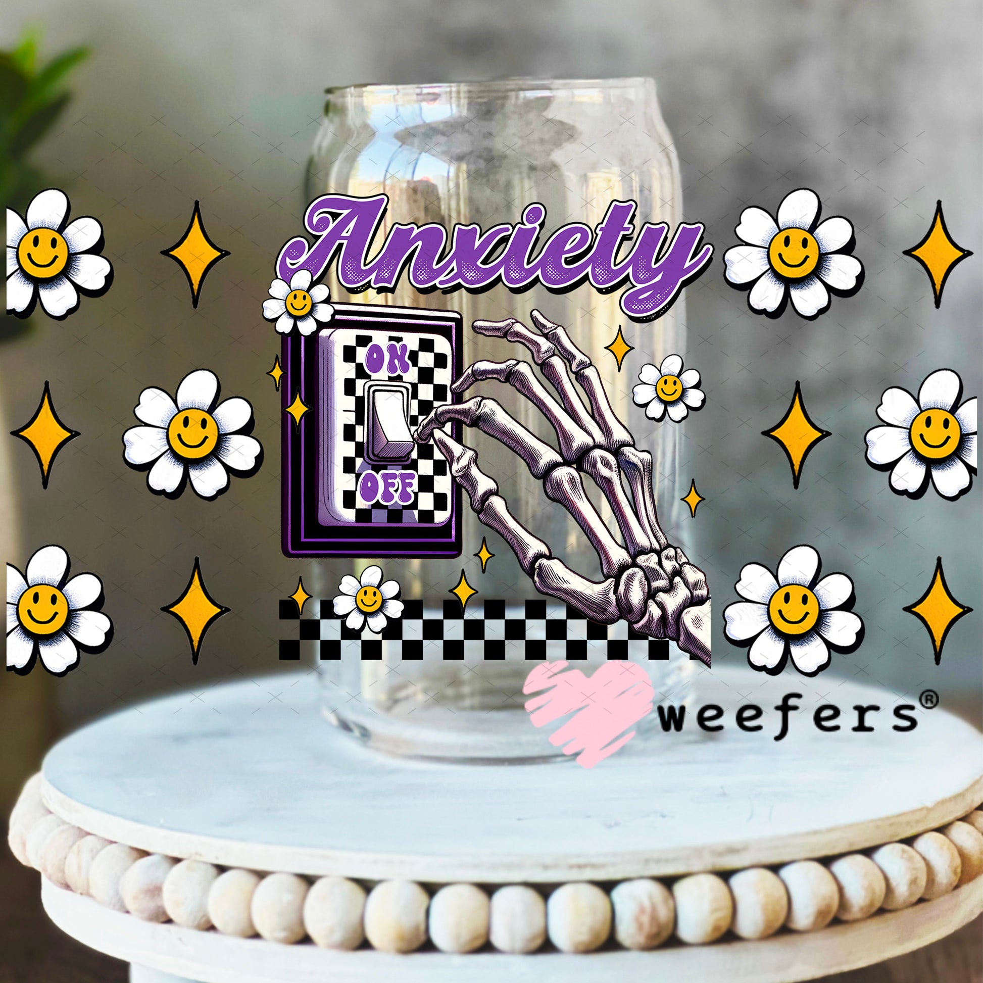 Anxiety On Purple UV DTF Cup Wrap - Weefers Exclusive 16oz Libbey Glass Original Size Weefers