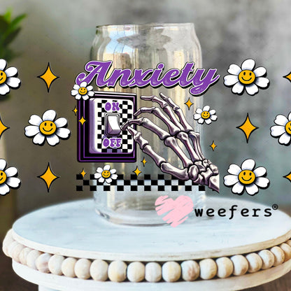 Anxiety On Purple UV DTF Cup Wrap - Weefers Exclusive 16oz Libbey Glass Original Size Cup Wrap Weefers
