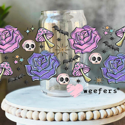 Purple Flowers Bats Skulls UV DTF Cup Wrap - Weefers Exclusive 16oz Libbey Glass Original Size Cup Wrap Weefers