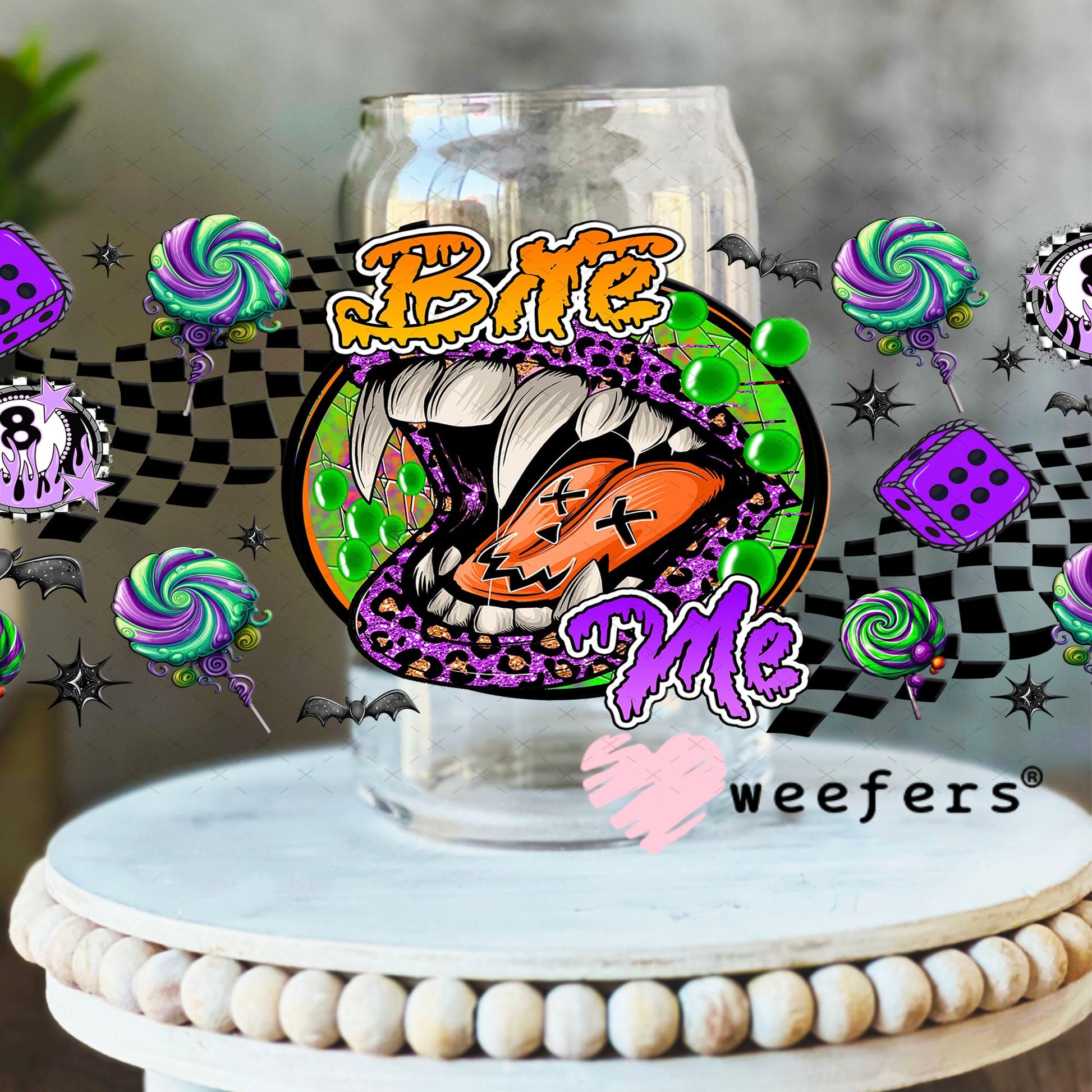 Bite Me UV DTF Cup Wrap - Weefers Exclusive 16oz Libbey Glass Original Size Cup Wrap Weefers