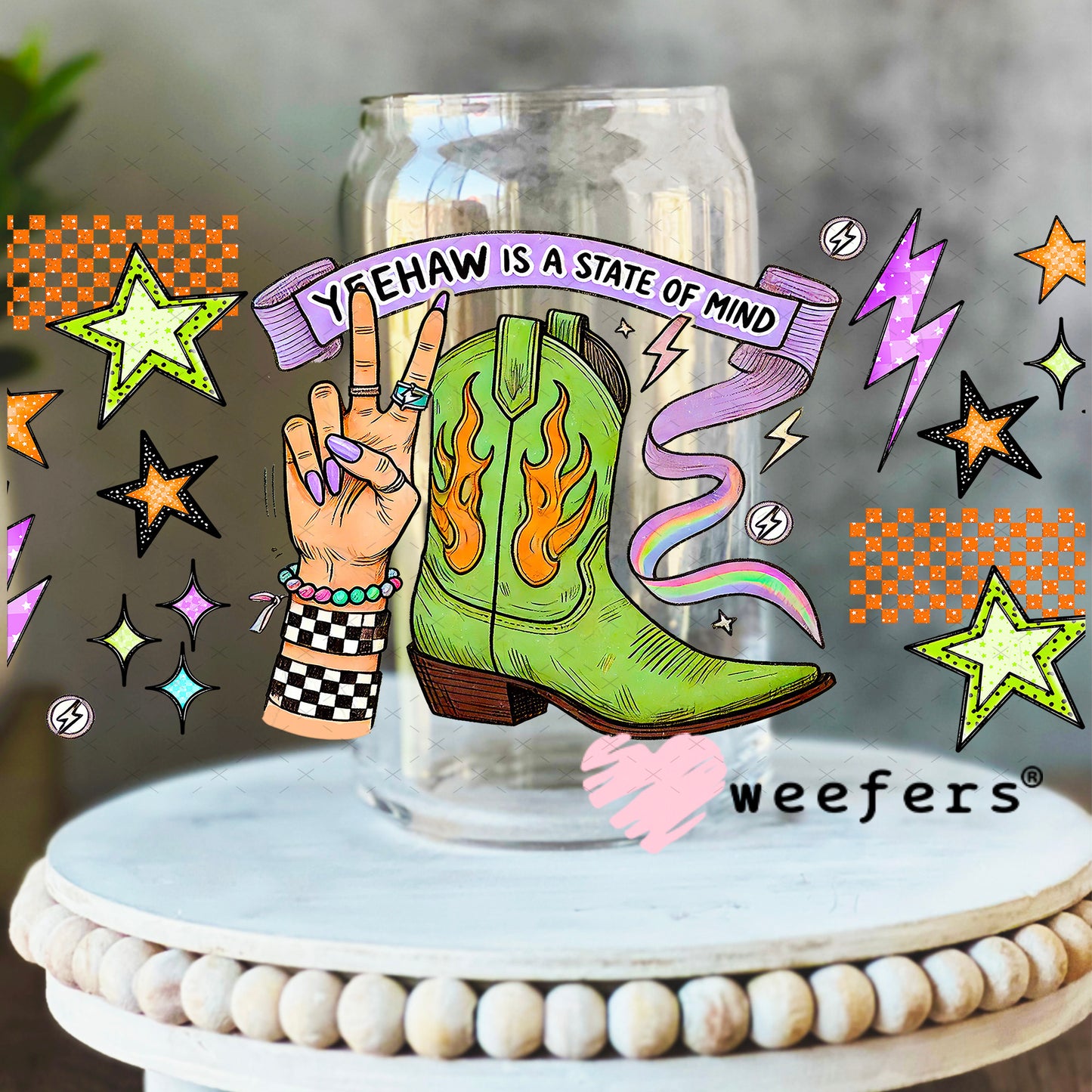 Yeehaw is a State of Mind UV DTF Cup Wrap - Weefers Exclusive 16oz Libbey Glass Original Size Weefers