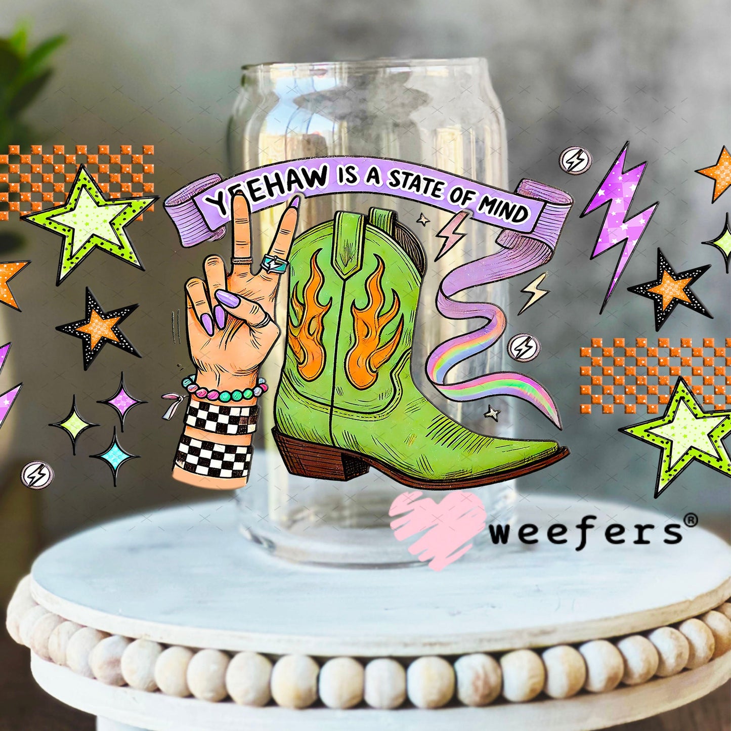 Yeehaw is a State of Mind UV DTF Cup Wrap - Weefers Exclusive 16oz Libbey Glass Original Size Cup Wrap Weefers