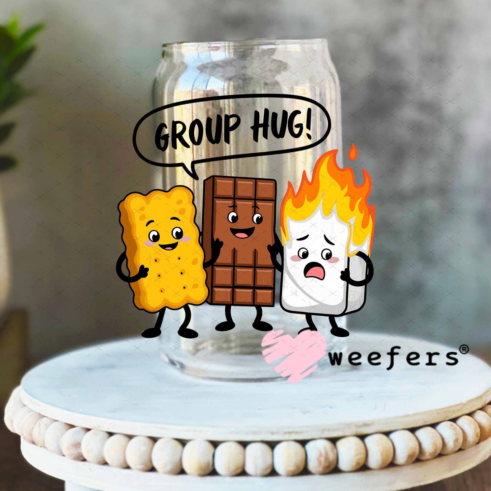 Group Hug Smores UV DTF Decal 16oz Libbey Glass Original Size Weefers