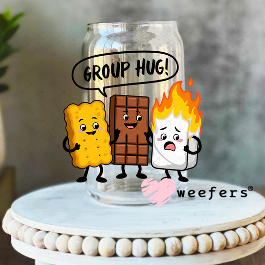 Group Hug Smores UV DTF Decal 16oz Libbey Glass Original Size Weefers