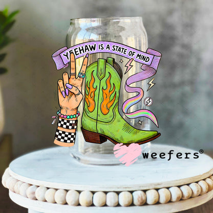 Yeehaw is a State of Mind UV DTF Decal 16oz Libbey Glass Original Size Weefers