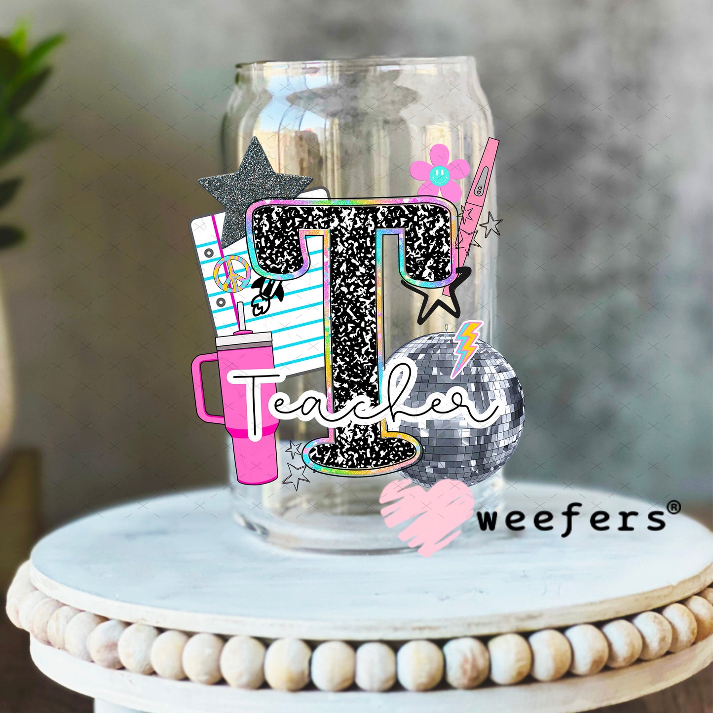 Teacher Work Life UV DTF Decal 16oz Libbey Glass Original Size Weefers