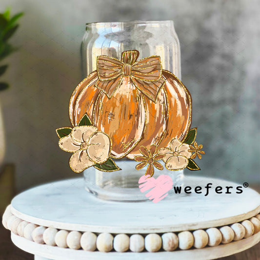 Autumn Pumpkin UV DTF Decal 16oz Libbey Glass Original Size Weefers
