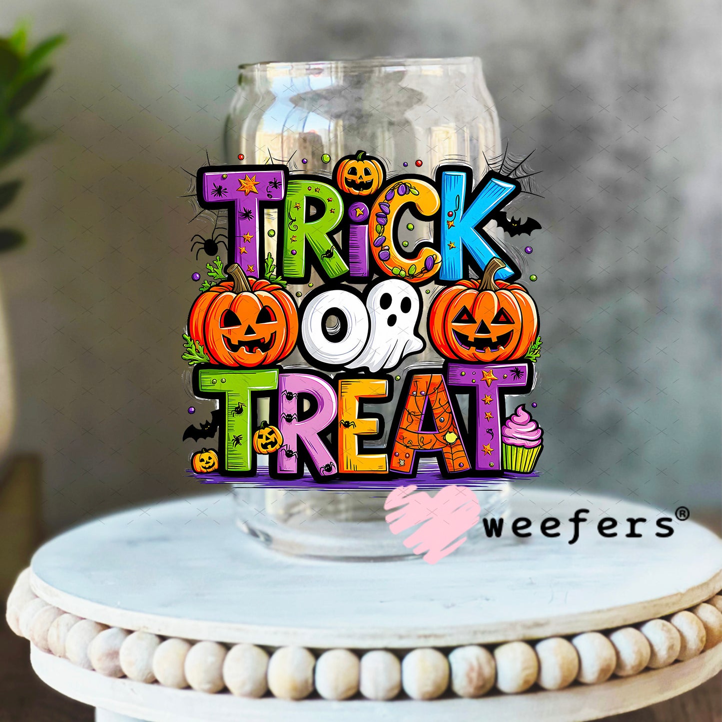 Trick or Treat UV DTF Decal 16oz Libbey Glass Original Size Weefers